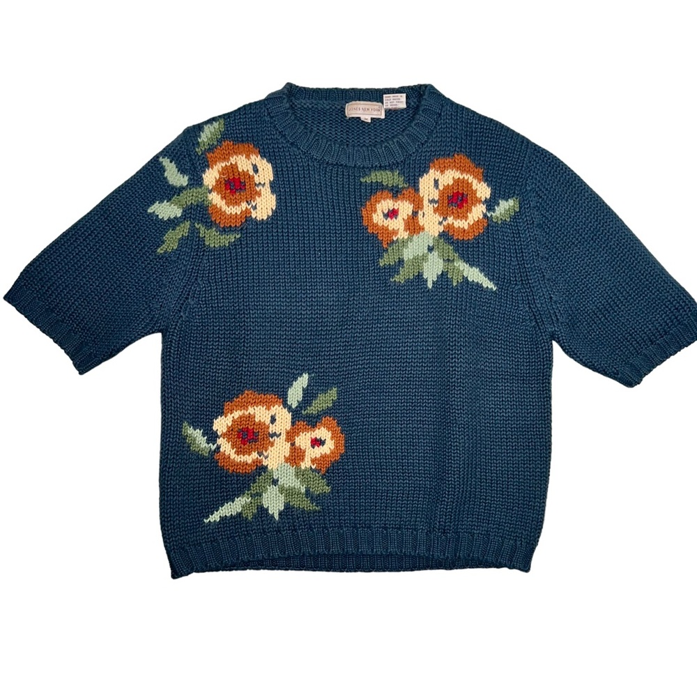 Floral Knit Sweater - Teal - Picture 2 of 9